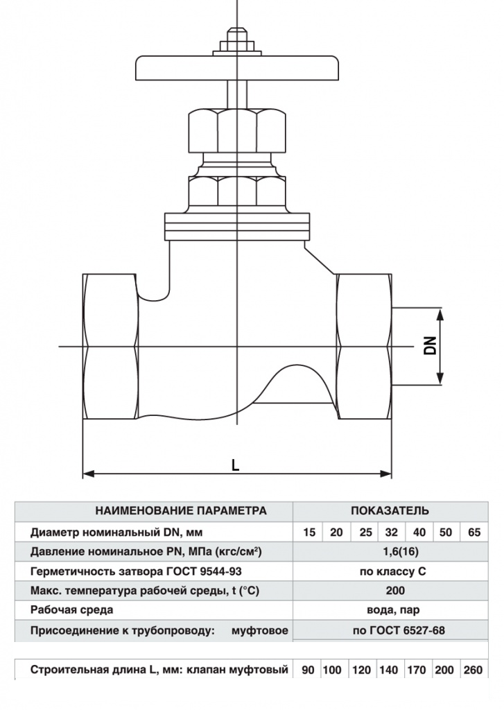 Клапан запорный чугунный 15кч18п