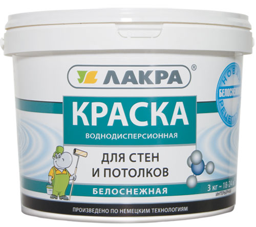 Краска ВД для стен и потолков Белоснежная ЛАКРА