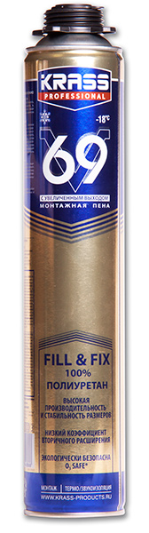 Пена монтажная пистолетная Зима 0,89 л KRASS Professional V69
